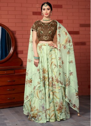 Breathtaking Digital Print Sea Green Trendy A Line Lehenga Choli