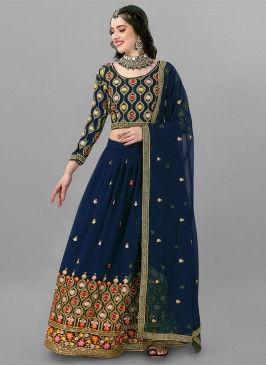 Breathtaking Embroidered Faux Georgette Teal A Line Lehenga Choli