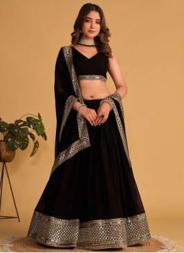 Breathtaking Georgette Thread Black Trendy Lehenga Choli