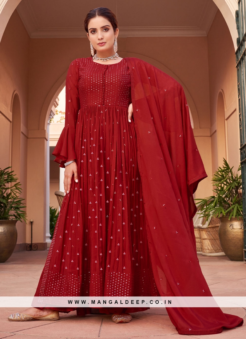 Carmine Maroon Gota Lace Work Anarkali Set – Hatheli