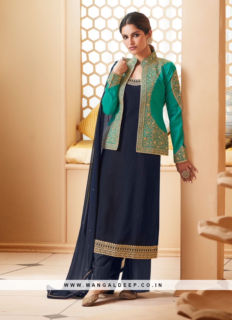 Buy Faux Georgette Jacket Style Suit | Designer Salwar Suits