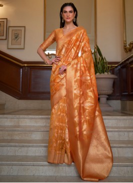 Breathtaking Orange Organza Saree