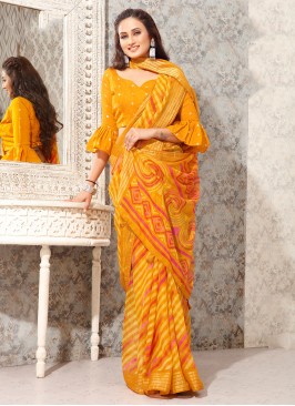 Breathtaking Print Yellow Classic Saree