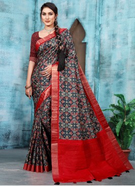 Breathtaking Red Digital Print Classic Saree