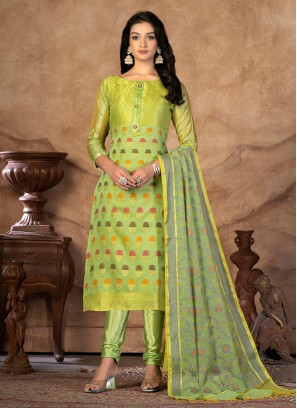 Breathtaking Sea Green Banarasi Silk Straight Salwar Kameez