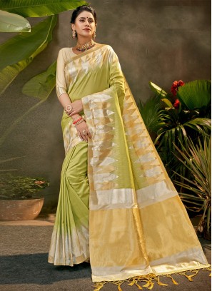 Breathtaking Silk Green Woven Contemporary Saree