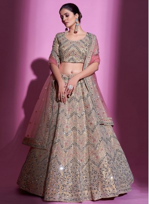 Breathtaking Thread Beige Trendy Lehenga Choli