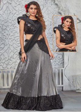 Brilliant Black and Grey Sequins A Line Lehenga Choli
