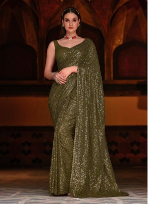 Brilliant Green Engagement Classic Saree