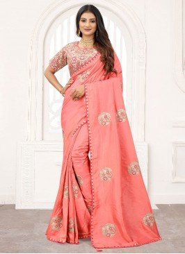 Brilliant Peach Silk Classic Designer Saree