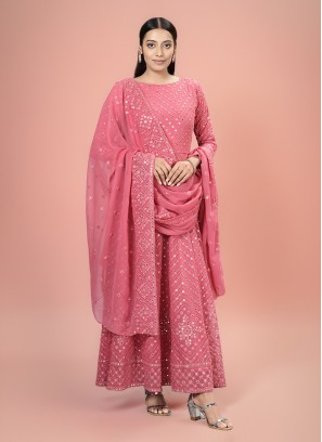 Brilliant Pink Georgette Trendy Gown