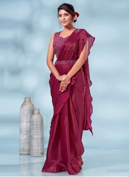 Brilliant Plain Rani Silk Contemporary Saree