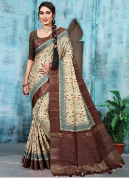 Brown and Green Banarasi Silk Trendy Saree