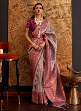 Brown and Purple Weaving Party Contemporary Saree