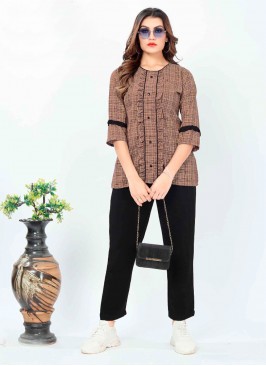 Brown Buttons Party Wear Kurti