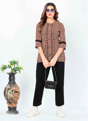 Brown Buttons Party Wear Kurti