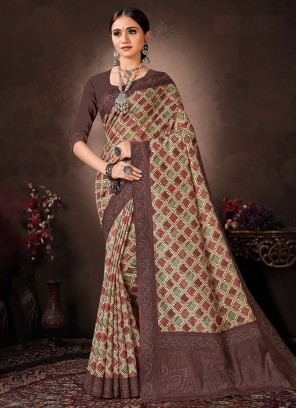 Brown Chanderi Silk Classic Saree