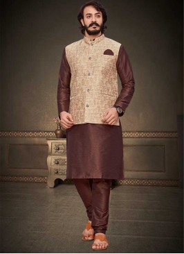 Brown Color Art Silk Kurta With Jacket
