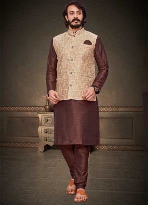 Brown Color Art Silk Kurta With Jacket