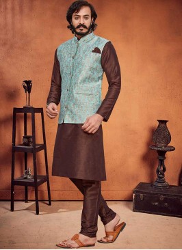 Brown Color Art Silk Kurta With Jacket
