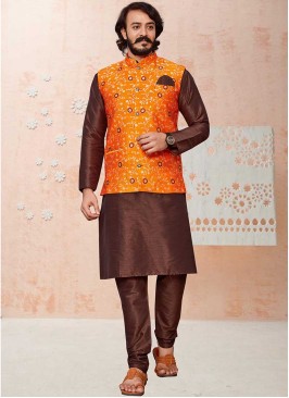 Brown Color Art Silk Kurta With Jacket