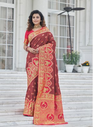 Brown Color Banarasi Silk Traditional Saree