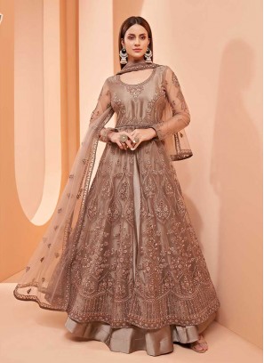Brown Color Butterfly Net Anarkali Suit