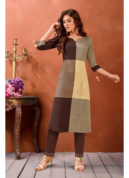 Brown Color Cotton Kurta Set