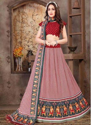 Brown Color Designer Barik Printed Lehenga