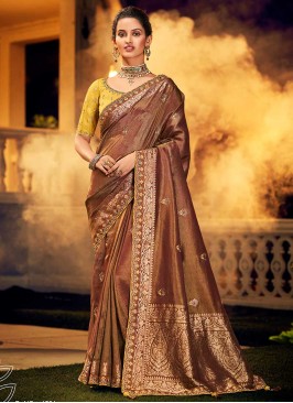 Brown Color Dola Silk Wedding Wear Saree