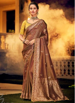 Brown Color Dola Silk Wedding Wear Saree