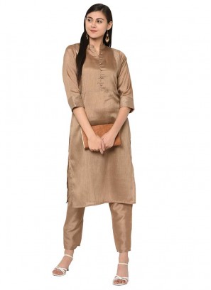 Brown Color Georgette And Crepe Kurti With Bottom