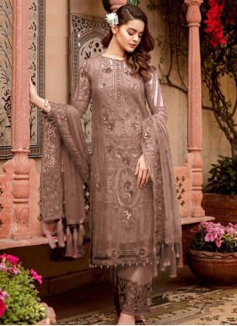 Brown Color Georgette Embroidered Pakistani Suit