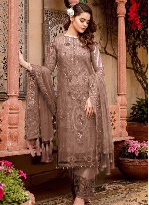 Brown Color Georgette Embroidered Pakistani Suit