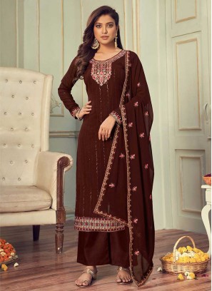 Brown Color Georgette Embroidered Palazzo Dress