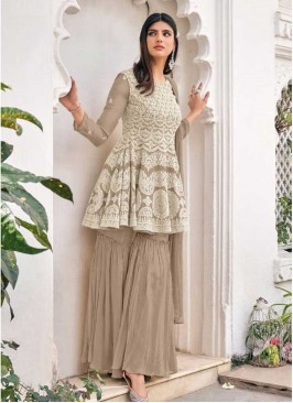 Brown Color Georgette Embroidered Sharara