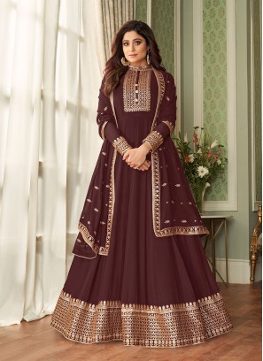 Brown Color Georgette Floor Length Suit