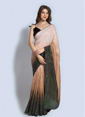 Brown Color Georgette Sequins Work Saree