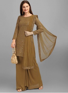 Brown Color Georgette Sequins Work Suit
