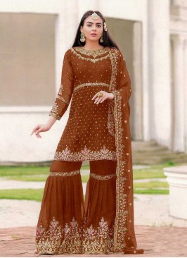 Brown Color Georgette Sharara Suit