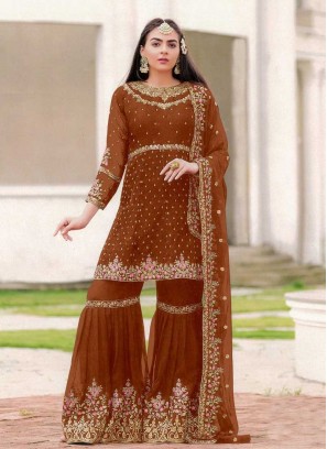 Brown Color Georgette Sharara Suit