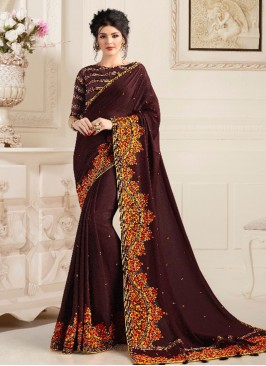 Brown Color Natural Fabric Saree For Ladies