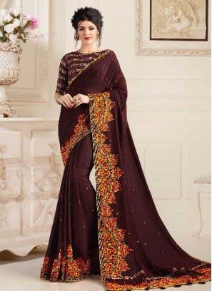 Brown Color Natural Fabric Saree For Ladies