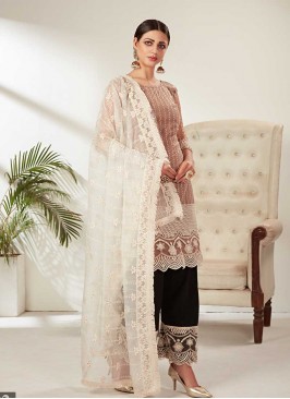 Brown Color Net Embroidered Pakistani Suit