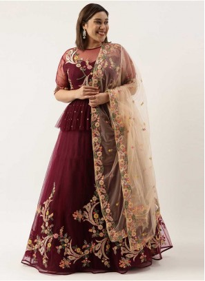 Brown Color Net Stone Work Lehenga