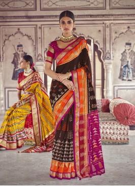 Brown Color Patola Silk Function Wear Saree