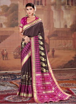 Brown Color Patola Silk Saree