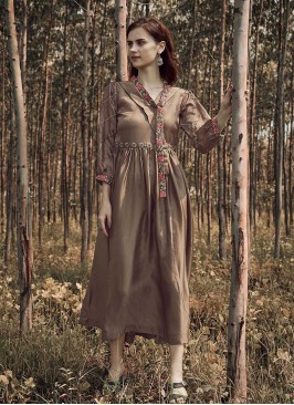Brown Color Poly Viscose Kurti Set