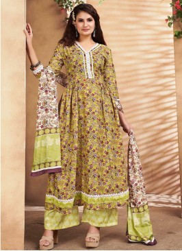 Brown Color Printed Maslin Readymade Suit