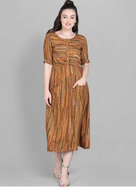 Brown Color Rayon Designer Kurti